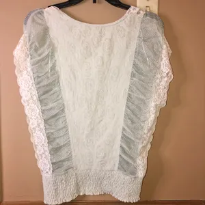 Free People Vintage Mixed lace Sheer Smocked Top Light Blue XS thumbnail 2