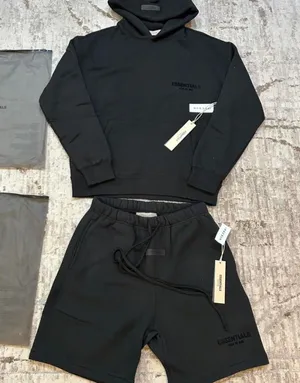 Essential Essentials Black Fear of God Hoodie and shorts set large thumbnail 1
