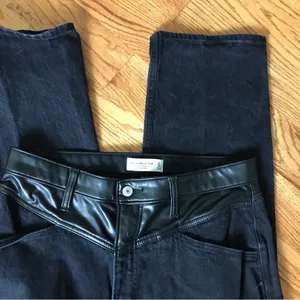 Abercrombie Relaxed Black Jeans with Faux Leather Detail thumbnail 6