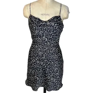 Womens Mini Slip Dress Open Back Black Polka Dot Coquette Size Small thumbnail 2