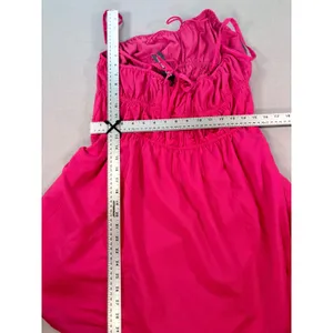 Steve Madden Pink Smocked Mini Dress BP208134 Cotton Babydoll Pockets NWT L thumbnail 7