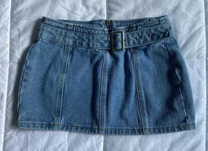Petite Light Blue Wash Denim Buckle Detail Mini Skirt size 0 thumbnail 1