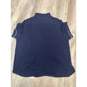 Cozy Earth Navy Blue Polka Dot Bamboo Pajama Set Short Sleeve Shorts Piped Trim thumbnail 4