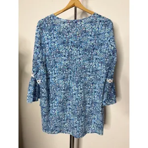 Lilly Pulitzer Blue Floral Crochet Lace Trim Bell Sleeve Tunic Top thumbnail 5