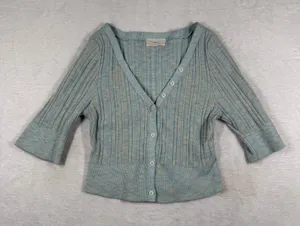 Urban Outfitters Blue Space Dye Ribbed Knit 3/4 Sleeve Cardigan Sweater Womens L thumbnail 1