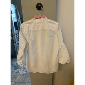 Lauren Ralph Lauren White Balloon Sleeve Blouse M Gold LRL btns Mandarin Collar thumbnail 4