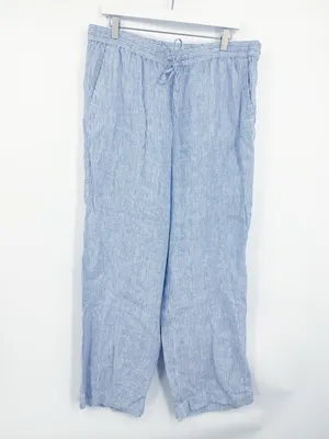 Talbots Linen Wide Leg Striped Pull On Relaxed Fit Pants Blue White Size 14 thumbnail 2