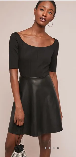 NWT Anthropologie Bailey 44 Parlour Ponte skater faux leather dress size XL thumbnail 1