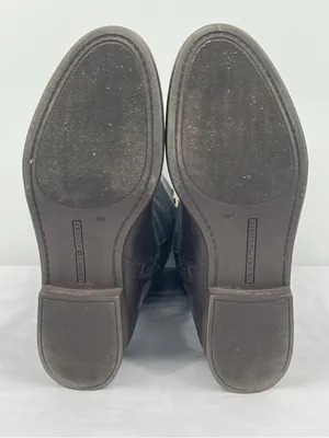 Tommy Hilfiger Madelen 2 Brown Leather Charcoal Wool Gold Logo Riding Boots 9.5 thumbnail 9