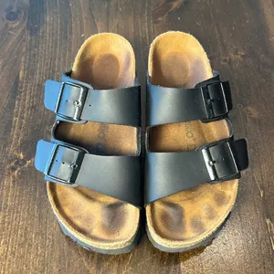 Papillio Birkenstock Arizona Platform Sandals 38 Black Two Strap Boho Minimalist thumbnail 3