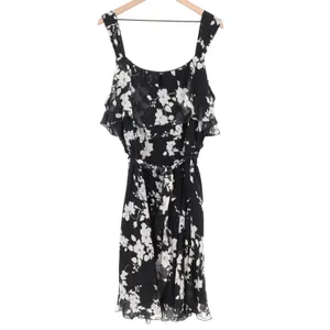 Ashley Stewart Dress Womens 20W Floral Ruffle Black White Sleeveless Excellent thumbnail 3