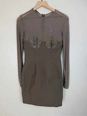 House Of CB Matrush Taupe Crystal Embellished Mini Dress size Small $299 thumbnail 7