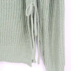 SHEIN Mint Green Shaker Knit Side Tie Lace Up Sweater Large Crew Neck Pullover thumbnail 3