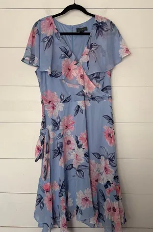 Jessica Howard Women’s 16 Blue Floral Flounce Dress thumbnail 1