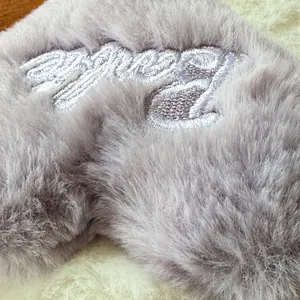 NWOT Barbie White and Purple Plush Faux Fur Heart Slip On Slippers Large 8-9 thumbnail 6