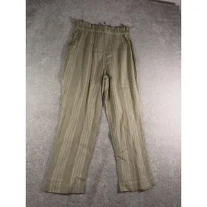 FREE PEOPLE Green Semi Sweet Trousers Size S Navy Striped Cotton Summer Boho thumbnail 6