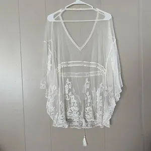 Forever 21 Sheer Lace Kimono White Boho Beach Cover Up Crochet Detail One Size thumbnail 2