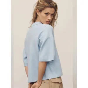 Maeve Anthropologie The Elliot Light Blue Pearl Embellished Knit Polo Top Sz SM thumbnail 2