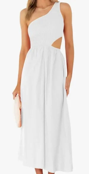 One-Shoulder White Cutout Maxi Dress Size Small thumbnail 1