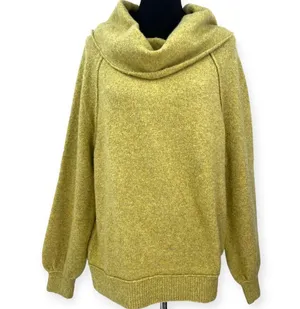 Free People| S | Women's Echo Beach Pullover Sweater Chartreuse Wool Knit Cowl thumbnail 2