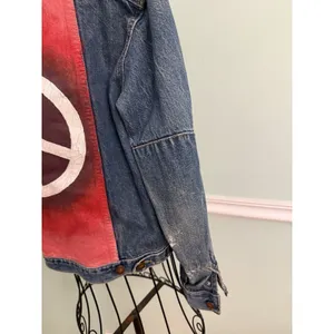 Vtg 90’s Calvin‎ Klein Denim Jean Jacket Blue hippie SZ M Peace Daisy Painted thumbnail 6