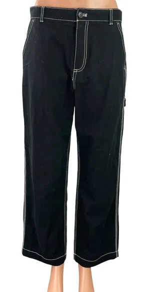 Gap Womens Black High Waisted Straight Wide Leg Carpenter Denim Jeans Pants Sz 6 thumbnail 1