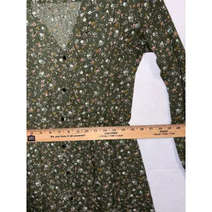 Gap cottagecore‎ Olive Green Ditsy Floral Button Front Long Sleeve Mini Dress thumbnail 8
