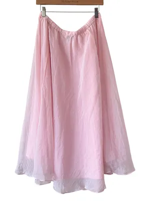 WD•NY Flowy Maxi Skirt Sheer Chiffon Drawstring Waist Pink Romantic Size XL NEW thumbnail 3