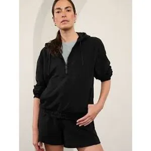 Athleta Retroterry 1/2 Zip Hoodie Womens Size Medium Black NWT thumbnail 3