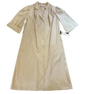 VTG 70s The Traveler Duster Beige Button‎ Front Dress Womens Large Deadsock NEW thumbnail 1