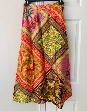Farm Rio Mixed Scarves Satin Slip Midi Skirt, Size XS thumbnail 11