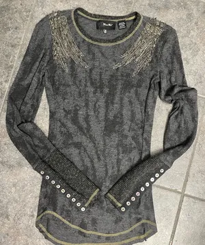 💛MISS ME Long Sleeve Beaded Top, Size XS thumbnail 1