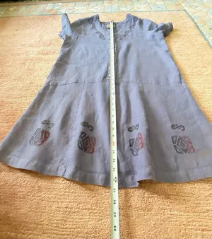 Vintage Blue Cactus Linen Dress Made USA Southwest Print Button Front thumbnail 7