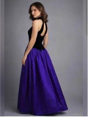 Vintage 80s Jessica McClintock 100% Silk with Black Velvet Bodice Ball Gown 10 thumbnail 8