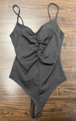 H&M‎ Black Ruched Front Cami Bodysuit - Size S (Excellent Condition) thumbnail 1