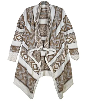 Old Navy Womens Small Brown Geometric Fair‎ Isle Waterfall Open Front Cardigan thumbnail 1