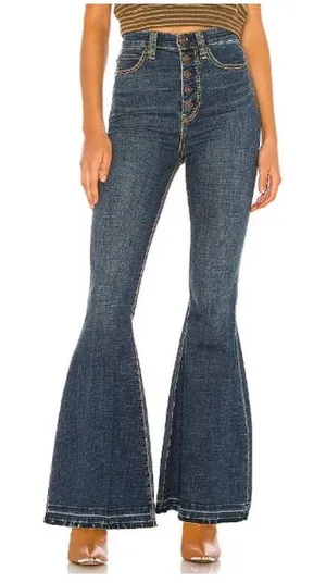 We The Free High‎ Rise Flare Jeans Dark Wash Button Fly Bell Bottoms thumbnail 1