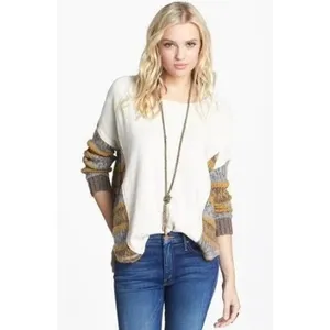 Free People Beautiful Sinner Pullover Sweater Cream Mixed Knit Striped Small thumbnail 4