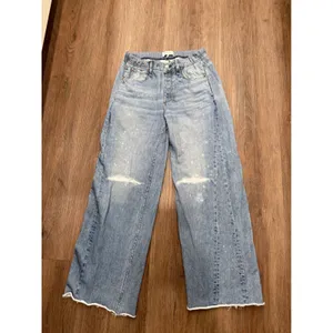 Rag & Bone Miramar Wide Leg Pants Blue Denim Print Distressed Cotton S/P 4028 thumbnail 2