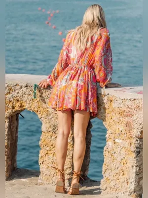 Sundress Blair Havana Framboise Orange Pink Paisley Metallic Mini Dress thumbnail 3