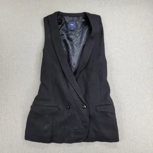 Gap Womens Vest Large Black Wool Blend Plunging Neck Waist Tie Double Breasted thumbnail 12