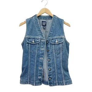 Vintage GAP Denim Vest Y2K Blue Jean Button Front Fitted Western Boho Size Small thumbnail 3
