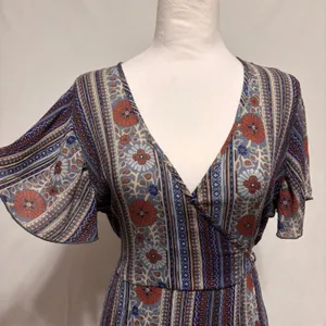 Patrons of Peace Maxi Dress Womens S Blue Floral Faux‎ Wrap Festival Boho thumbnail 2