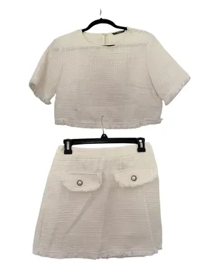 SHEIN White Tweed Skirt Set Frayed Hem Button Detail Preppy Girly Set Medium thumbnail 1