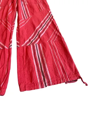 Urban Outfitters Red Striped Wide Leg Linen Pants Cargo Bohemian X-Small Women's thumbnail 5