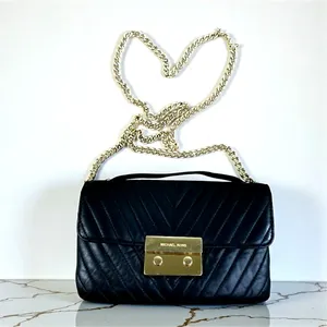 MICHAEL KORS Quilted Leather Sloan Chain Crossbody HandBag Black Clasic Elegant thumbnail 9