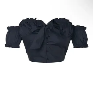 Petite Black Frill Detail Crop Blouse PLT size 6 thumbnail 2