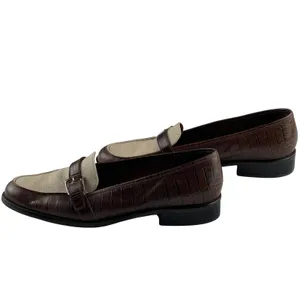Etienne‎ Aigner Carver Brown Croc Embossed Leather Fabric Buckle Loafers 9.5M thumbnail 4