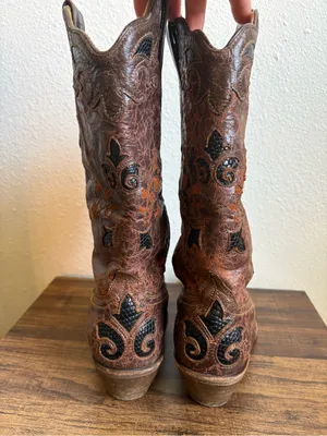 Corral Women's Chocolate Lizard Inlay Snip Toe Cowgirl Boots thumbnail 4