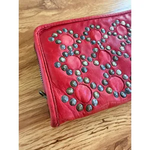 Rustic Red‎ Leather Studded Zip Around Continental Wallet Large Boho Festival thumbnail 3